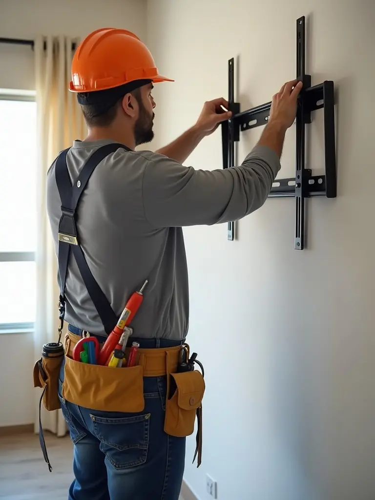 Expert handyman holding a drill machine and tools, ready for drilling, hanging, and mounting work.