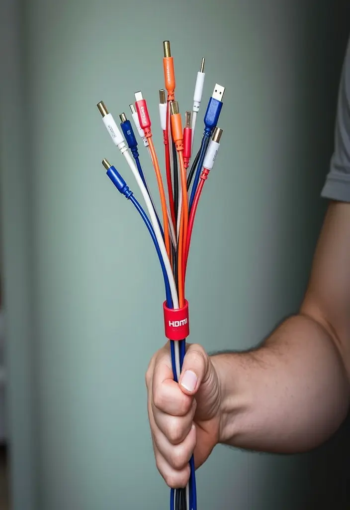 Dubai electrician's hand expertly organizing multiple cables for professional cable management