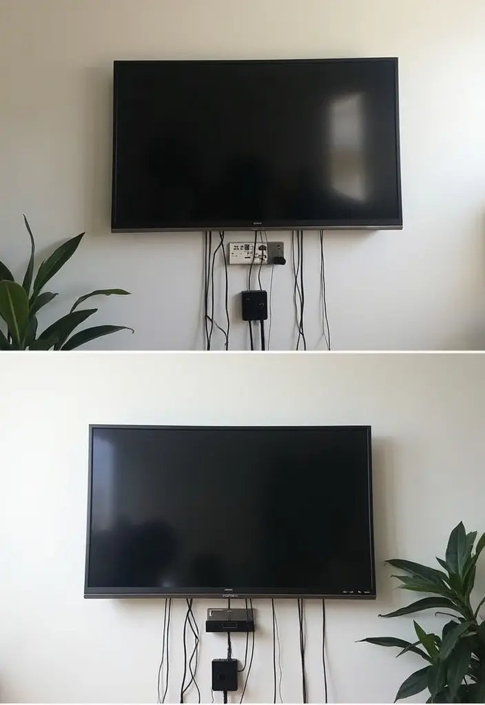 Handyman electrician in Dubai performing cable management and mounting a TV on a cabinet